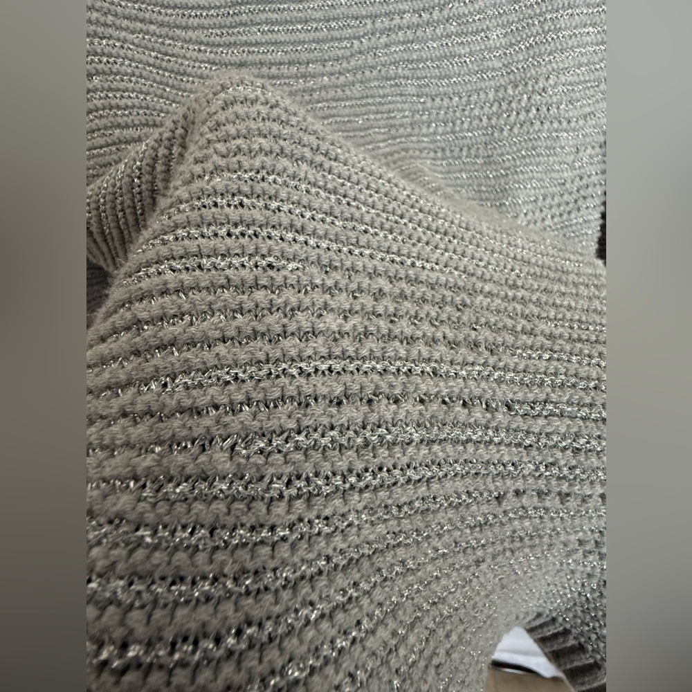 New York And Company Brand Gray Cowl Neck Sweater, Size Small, Metallic Thread. - Picture 4 of 4